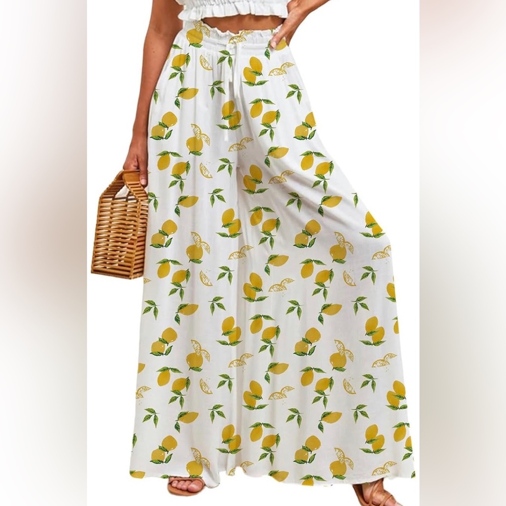 WORN ONCE lemon print palazzo pants